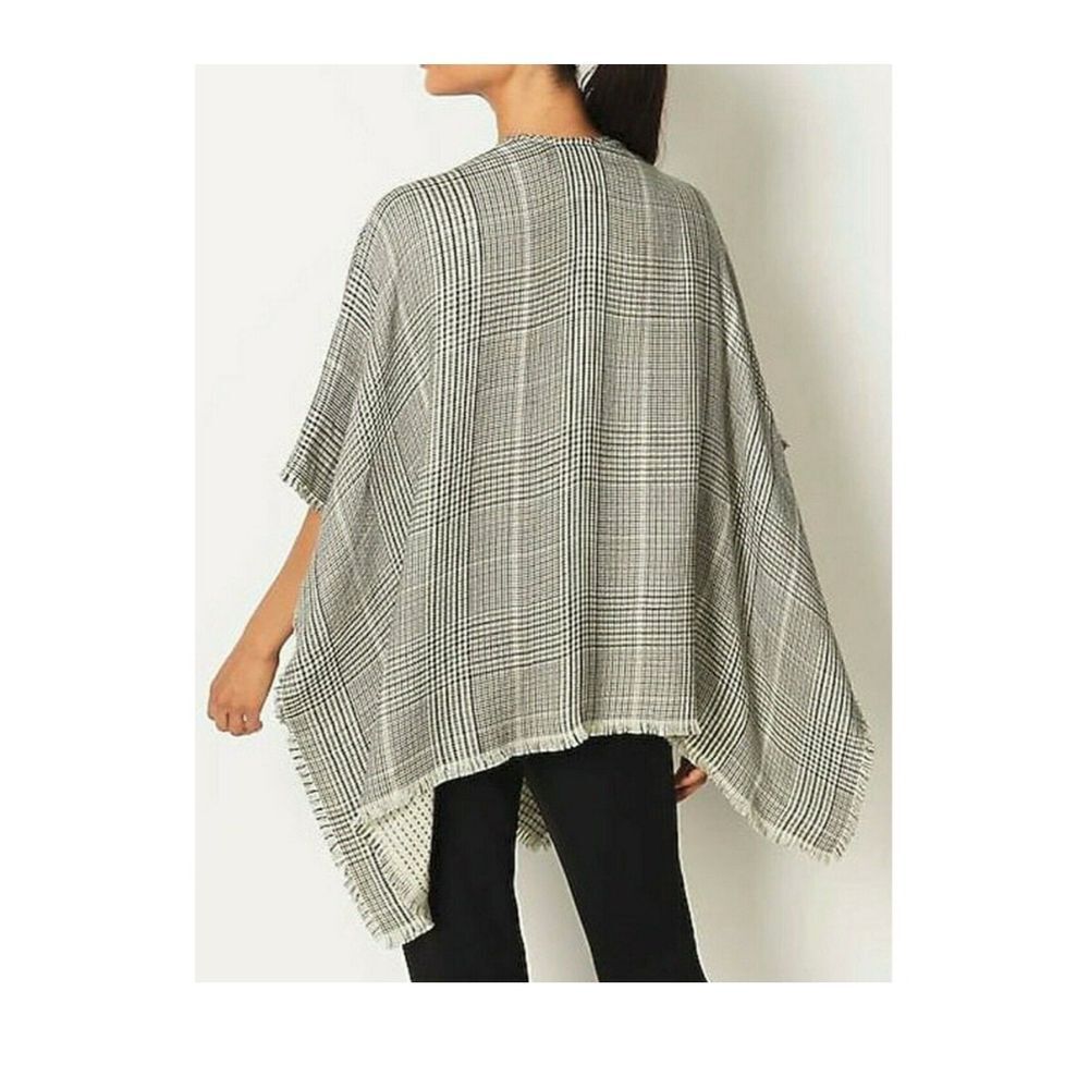 J. Jill Reversible Glen Plaid Ruana Fringed Sweater Poncho One Size - Picture 3 of 8